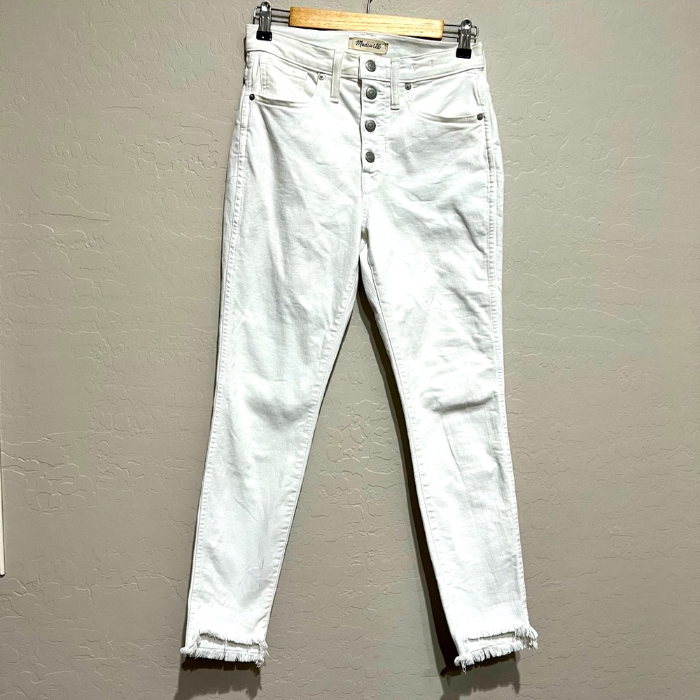 Madewell 10” High Rise Skinny White Jean with Button Fly and Raw Hem, Sz 27